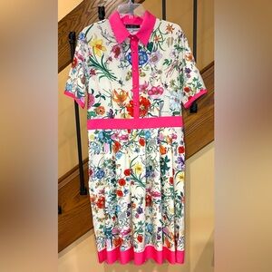 Dalia MacPhee Dress Floral butterfly Pleaded Multi Color SZ..LG  NWT